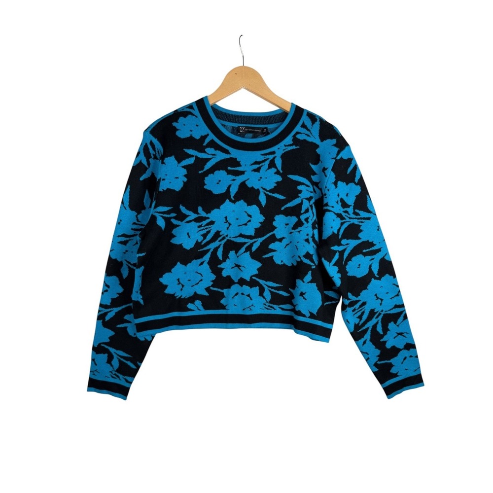 New New York & Company Floral‎ Print Sweater size XXL Blue/Black